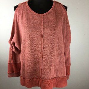 Anama Womens Sweater M Medium Washed Distressed Mauve Long Sleeve Cold Shoulder